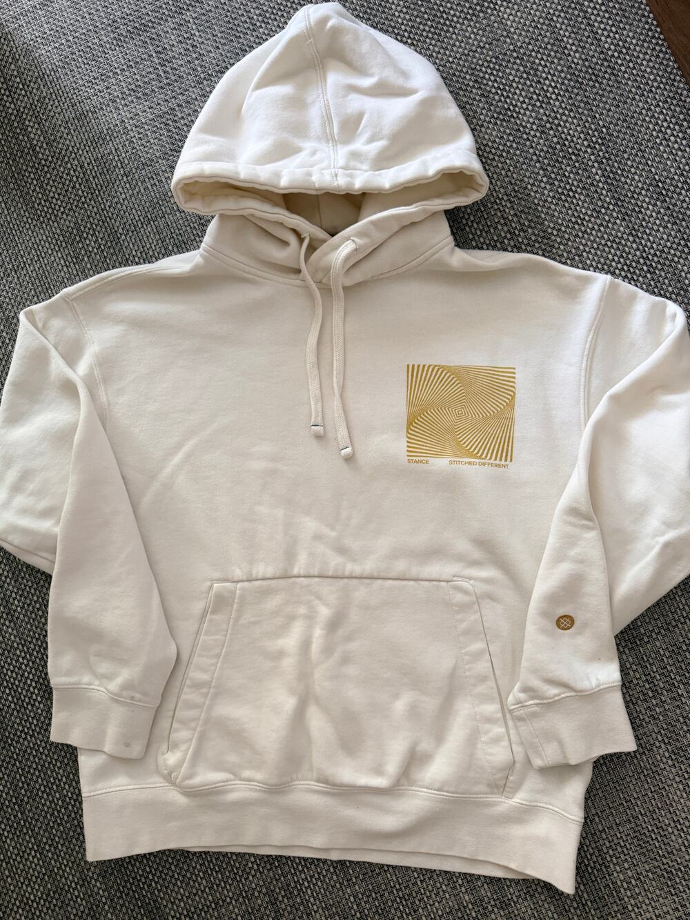 STANCE Cotton "Stitched Different" Long Sleeve Kangaroo Pocket Hoodie M Cream